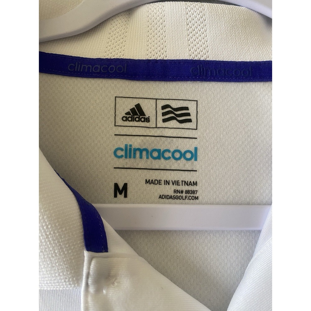 Adidas Golf Climacool Polo Shirt Mens Medium White Blue Striped Gradient Snag - Picture 2 of 5